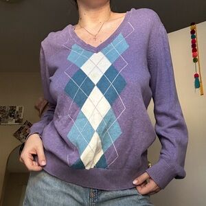 vintage purple and blue argyle sweater